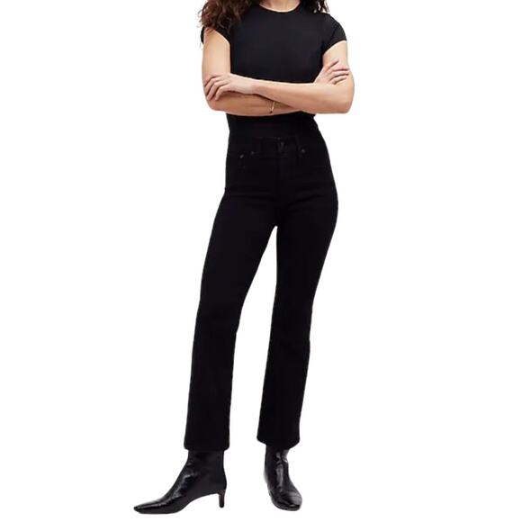 MADEWELL Black Rinse Wash Mid-Rise Kick Out Jeans Womens 26 Polished Casual Y2K - Picture 3 of 16